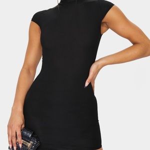 PLT Black Ribbed High Neck Dress
